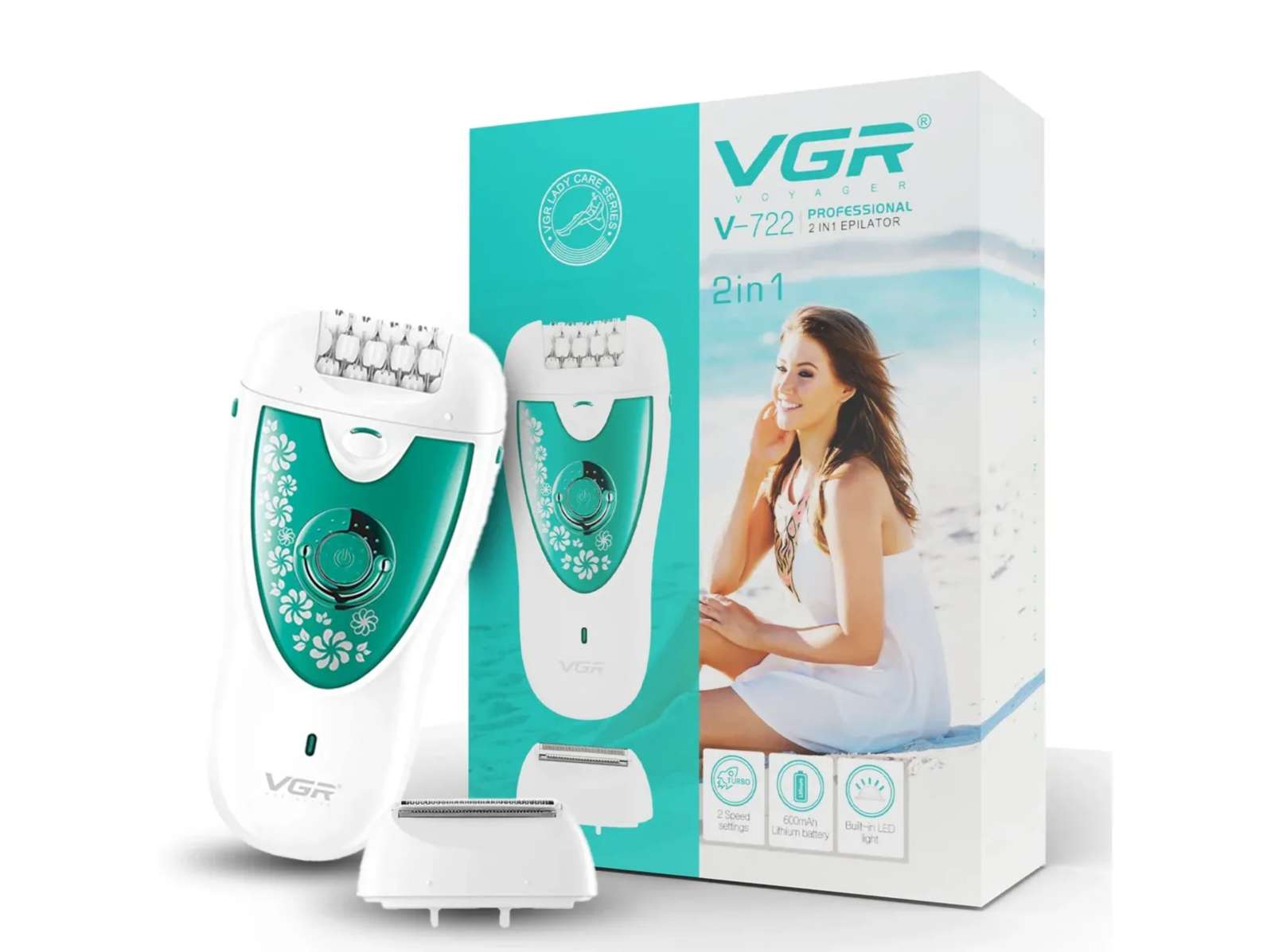 VGR V-722 Professional 2in1 Cordless Epilator (White, Green)