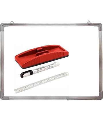 Eclet Non Magnetic 1x1 feet Double Sided White Board and ChalkBoard Combo with 1 Marker and 1 Duster | Ideal Use for Home, Office, with Sliding Hanging Clips, Robust Aluminum Frame