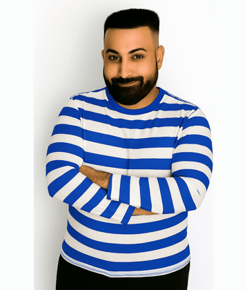 VEE SAA Men Cotton Regular Fit Striped T-Shirt ( Blue )