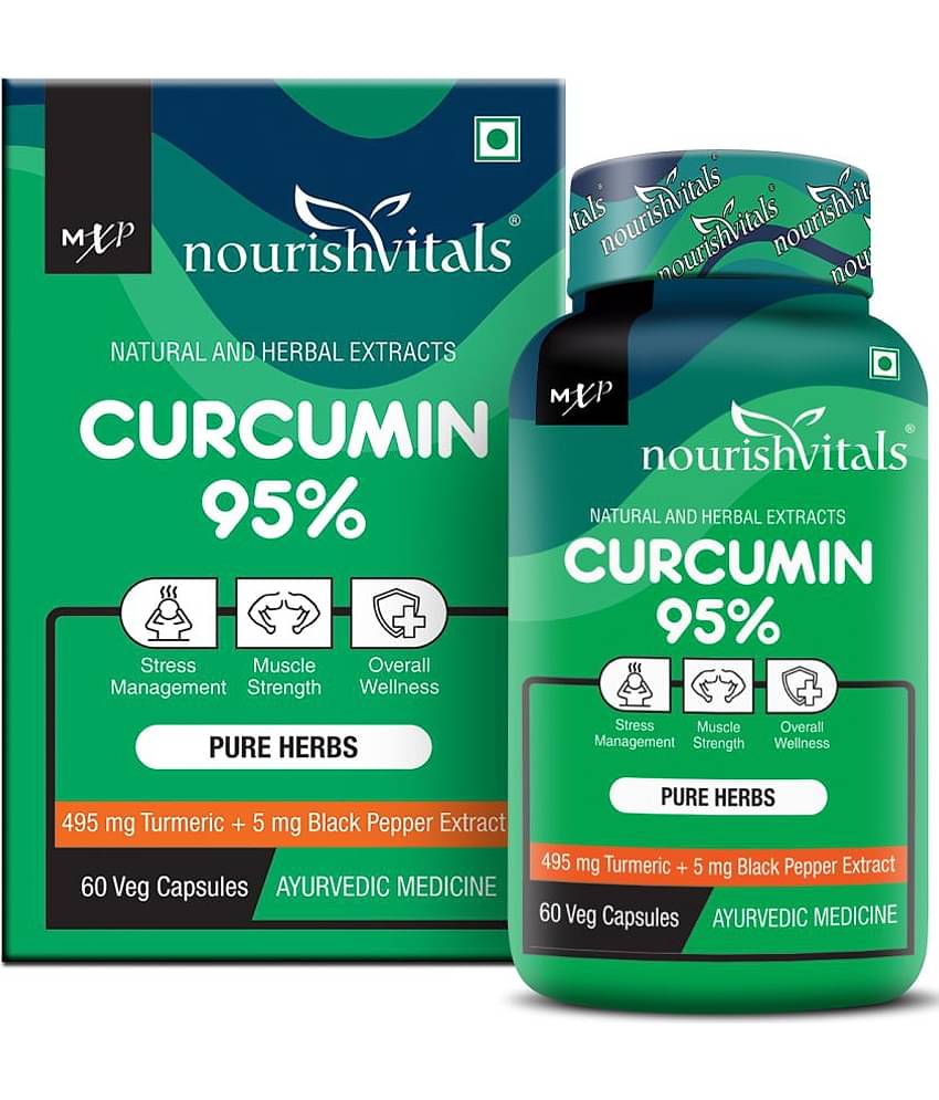 NourishVitals Curcumin 95% Curcuminoids, 500 mg Turmeric with Piperine Extract Supplement, 60 Veg Capsules