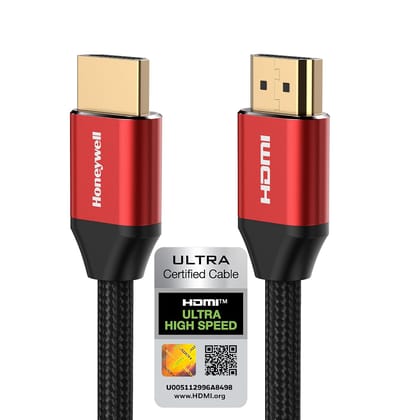 Honeywell HDMI Cable 2.1 with Ethernet, 8k@60Hz, 4k@120Hz UHD Resolution, 1 Mtr(3.3ft),Male-to-Male,Compatible with all HDMI-Enabled Devices