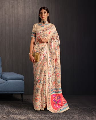 Ethnic Glamour Khyber Silk Classic Off-White Banarasi Brocade Saree