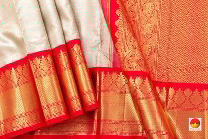 Off White And Red Kanchipuram Silk Saree Handwoven Pure Silk Pure Zari For Wedding Wear NYC 454