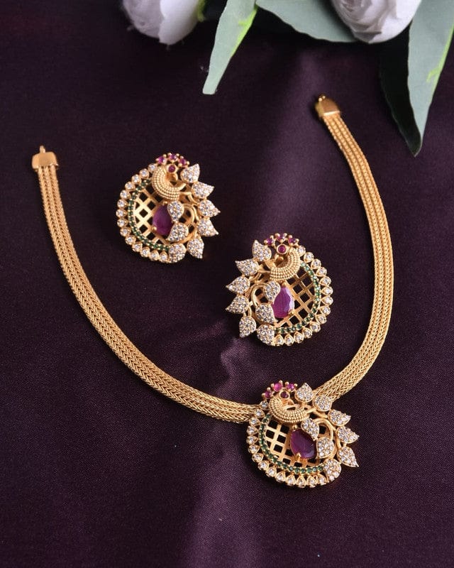 Designer Matt Plated Necklace Set with Earrings