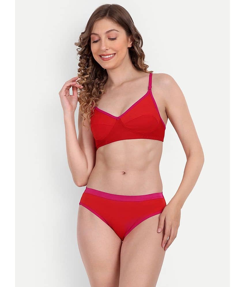 Aprozone Poly Cotton Women's Bra & Panty Set ( Red ) Lingerie Set