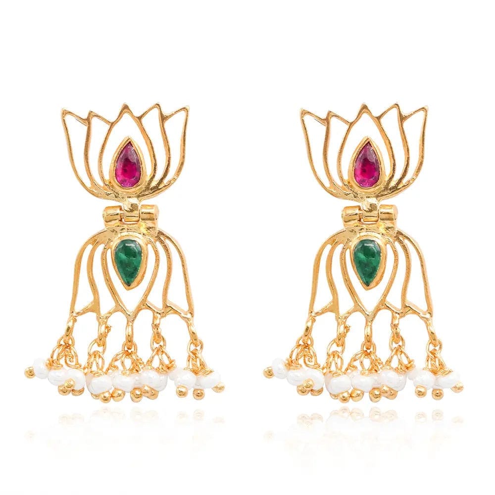 Double Silver 92.5 Lotus Earring-Gold
