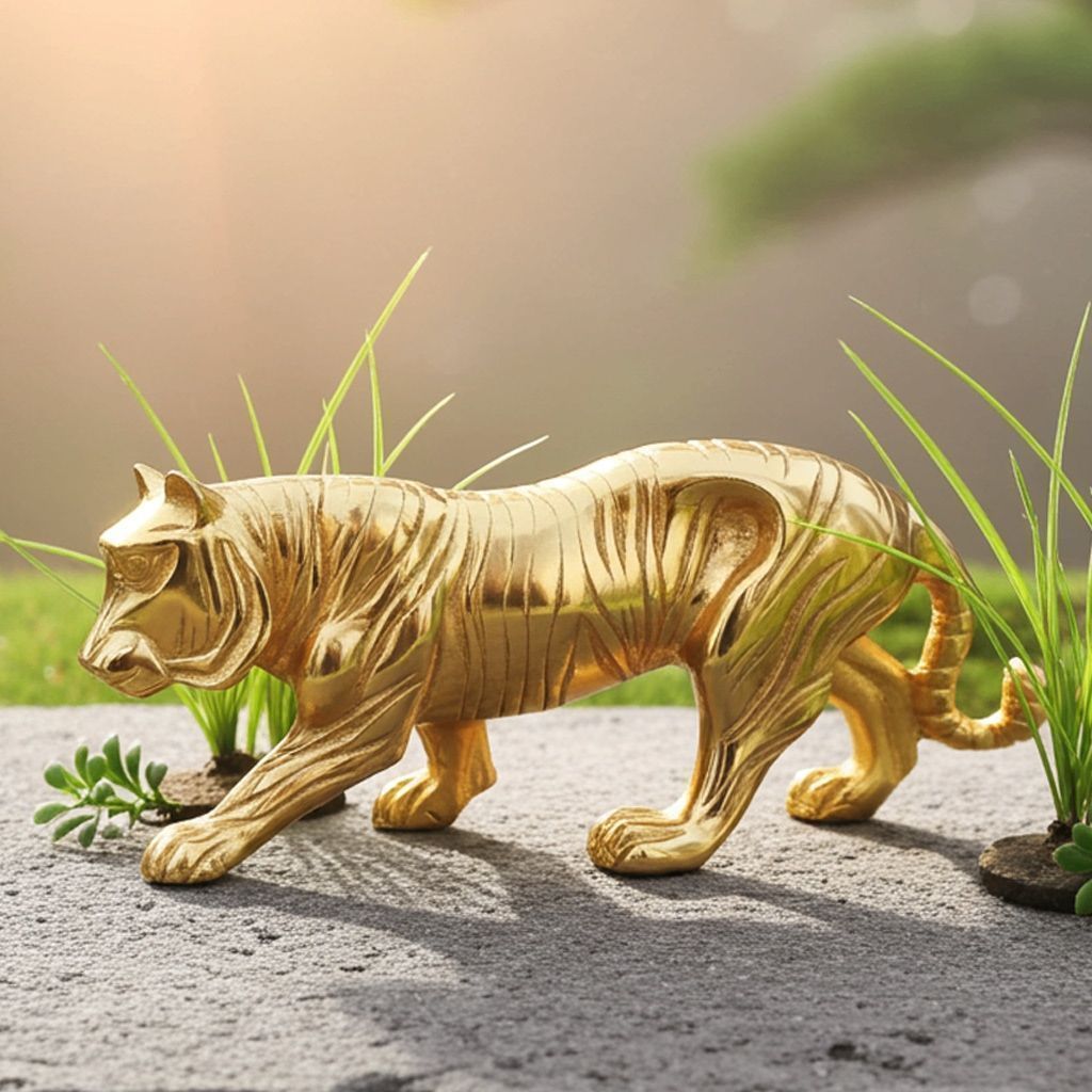 Aluminium Home Decorative Tiger Showpiece Statue (ANMAS263 G)