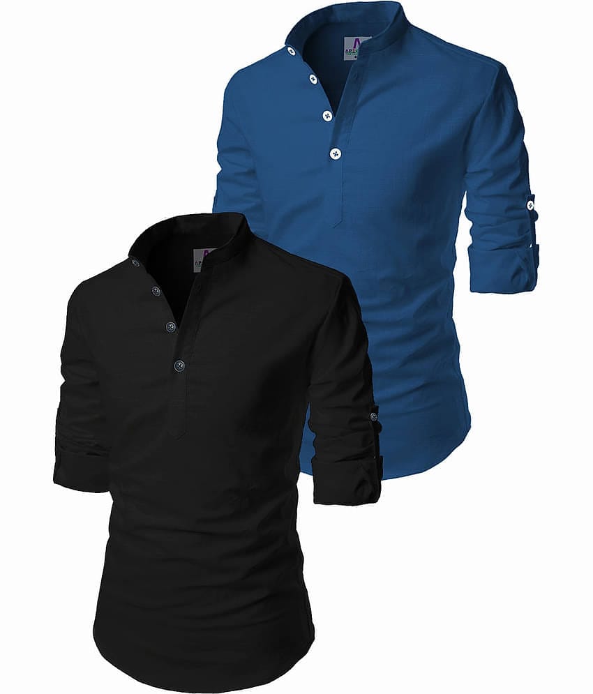 Apektra Dark Indigo Cotton Blend Men's Regular Kurta ( Pack of 2 )