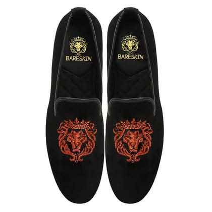 Orange Lion Zardosi Black Velvet Slip-On by Brune & Bareskin-40/6