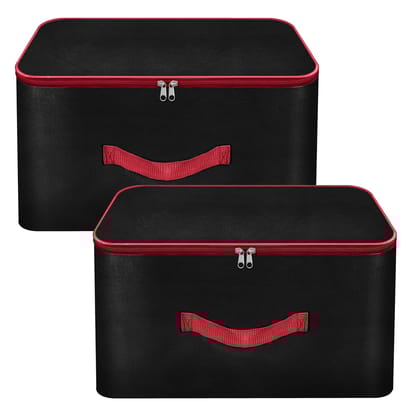 Storite 2 Pack Nylon Wardrobe Bag Underbed Moisture Proof Cloth Storage Organizer, Storage box for Clothes Saree Bags with Zippered Closure & Handle - (Black, 38.1x35.5x25.4 cm)