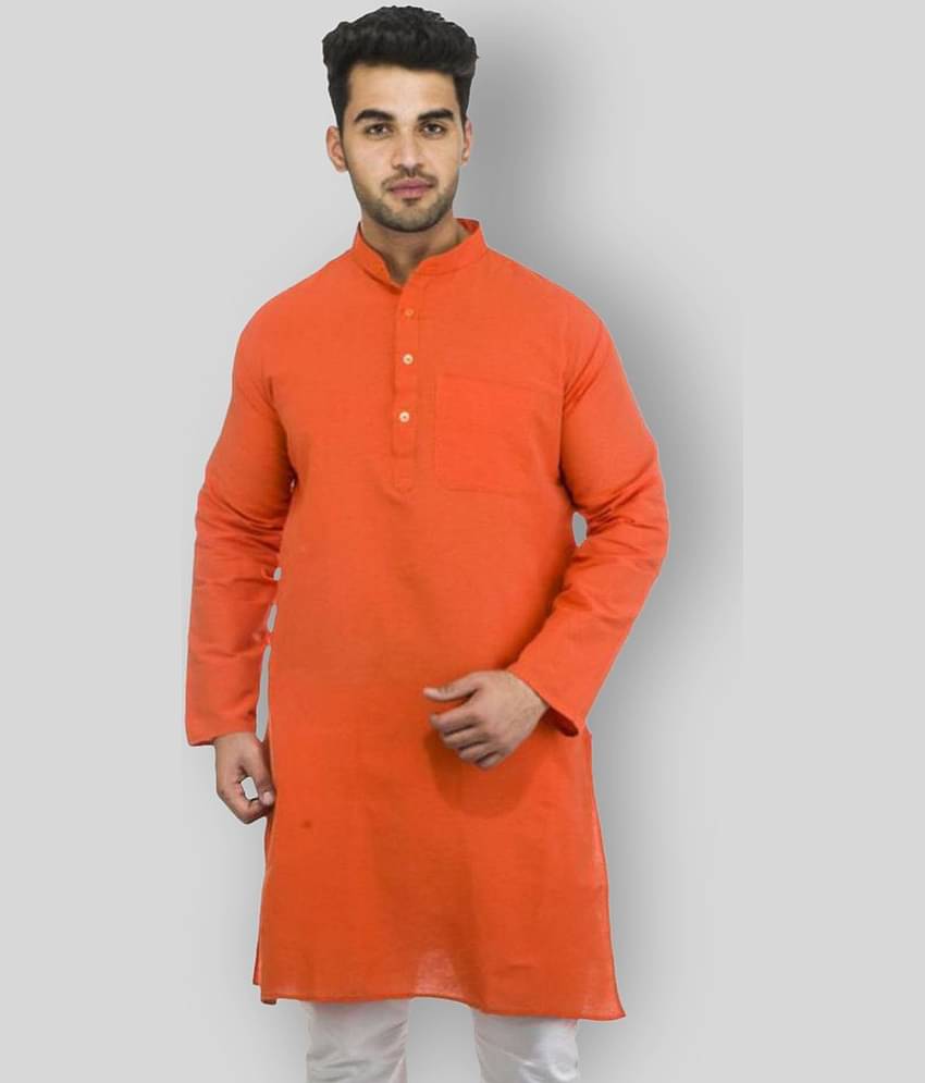 DESHBANDHU DBK - Orange Cotton Blend Men's Regular Kurta ( Pack of 1 )