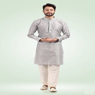 Raivat Ethnic Grey Colour Jacquard Banarasi Silk Pintux Work Kurta Pajama 1808