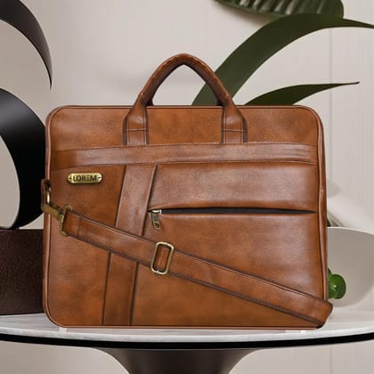 LOREM Tan Color Faux Leather 10L Laptop Messenger Bag For Men & Women BG04