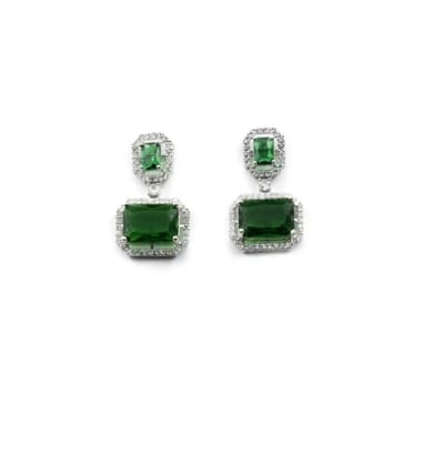 Generic Women's Brass Silver Plated Drop Earrings (Green)-PID66239 Generic Women's Brass Silver Plated Drop Earrings (Green)-PID66239