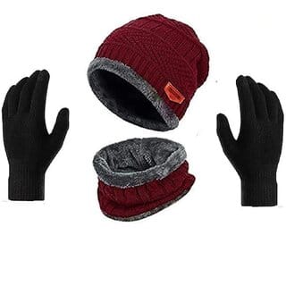 Eastern Club Unisex Red Woolen Winter Cap (Combo of 3)