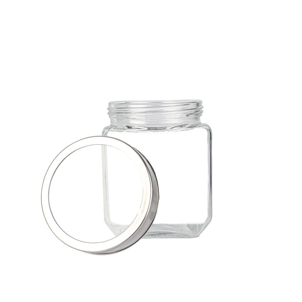 Femora Clear Glass Octo Kitchen Storage Jars, 850 ml, 1150 ml, 1500 ml, 2000 ml, Set of 4