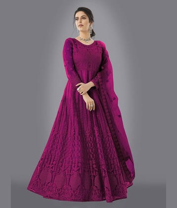 KV Fashion Magenta Flared Net Women's Semi Stitched Ethnic Gown ( Pack of 1 )
