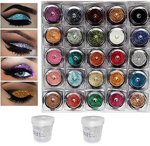 Elecsera ye shadow 25 Multi color Glitter Pack of 25 with Eye Glue/Gum 200 g (Multicolor) - Makeup - Sets and Kits | Buy online on ZillyBuy