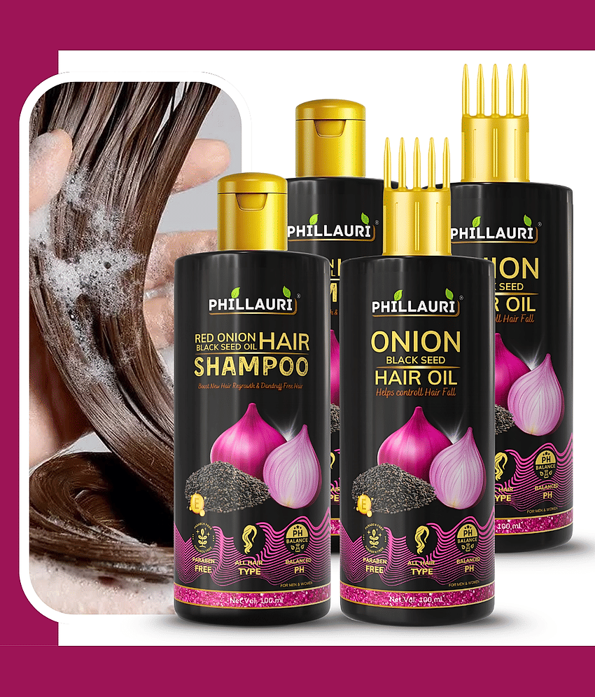 Premium Red Onion Hair Oil With Black Seed Shampoo Combo | Fresh Hair Care Formula | Men & Women