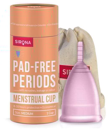 Sirona Reusable Menstrual Cup for Women | Medium Size with Pouch | Ultra Soft, Odour and Rash Free | 100% Medical Grade Silicone