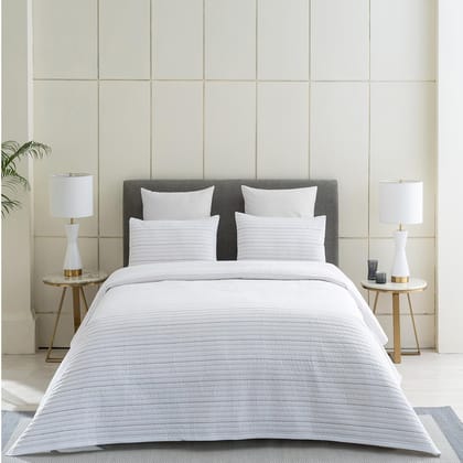 DDECOR - Plush Quilts Collection 100% Cotton Stripe Pattern 180TC King Quilt |264 CM X 274 CM| - White