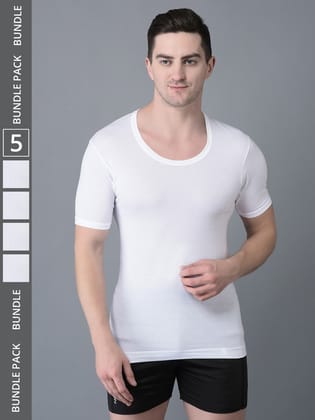 Men's White Pack of 5 Solid Egyptian Cotton Vest