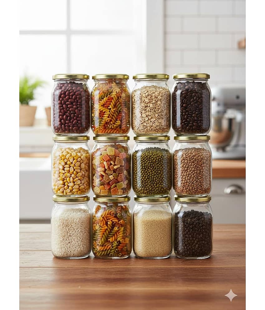 AFAST Food Storage Jar Glass Transparent Food Container ( Set Of 12 )