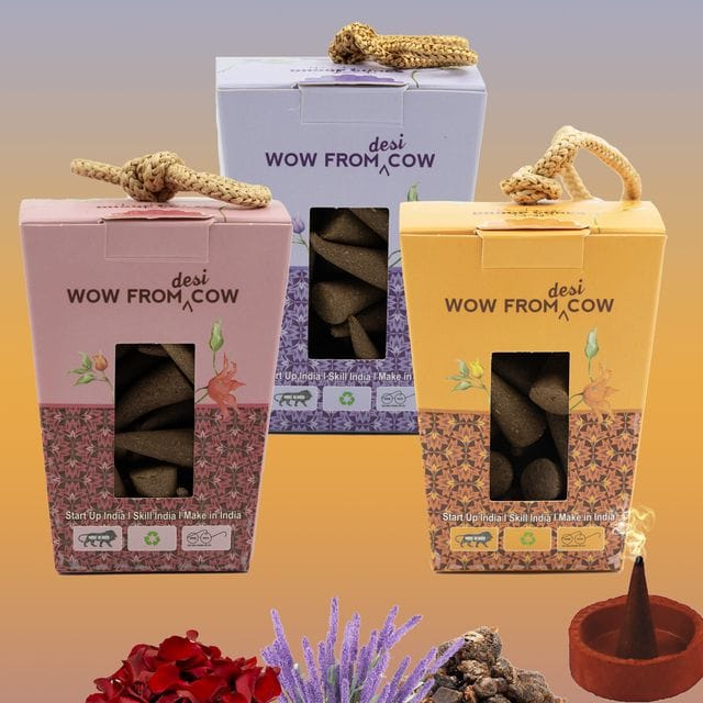 Nandi Panchgavya 100 Percent Cow Dung Rose, Guggal, Lavender Dhoop Cones (150 Pcs)