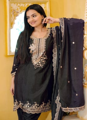Designer Embroidered Chinon Dhoti Suit With Sequence Embroidered Work