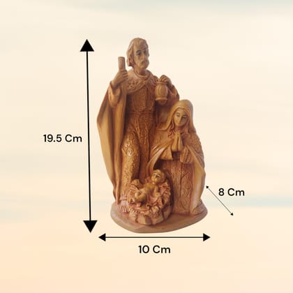 AMS Resin Holy Family Statue | Nativity Scene Idol with Baby Jesus, Mother Mary & Saint Joseph | Christmas Crib Set for Home Altar, Prayer Room & Festive D�cor | Brown Showpiece 19.5H x 10L x 8W Cm