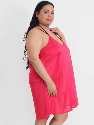 Plus Size Sexy Solid Satin Cherry Babydoll and Bikini Dress Dress for Honeymoon BB37C
