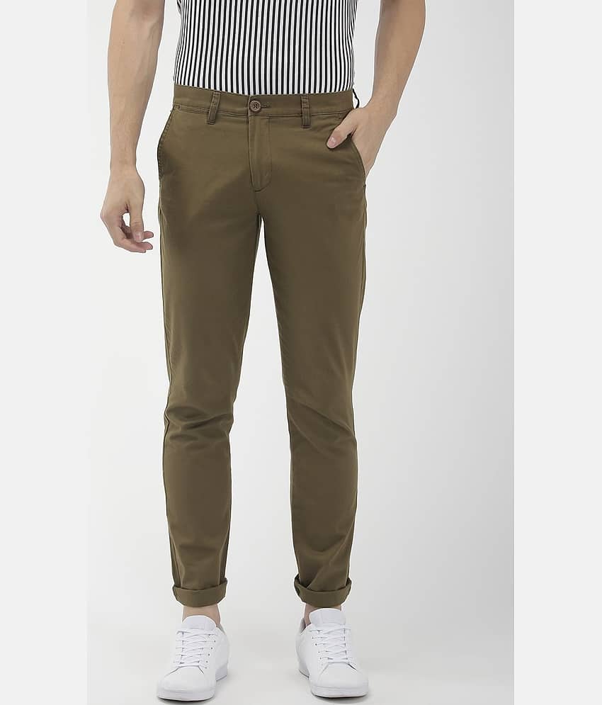 The Indian Garage Co. Slim Flat Men's Chinos - Olive ( Pack of 1 )