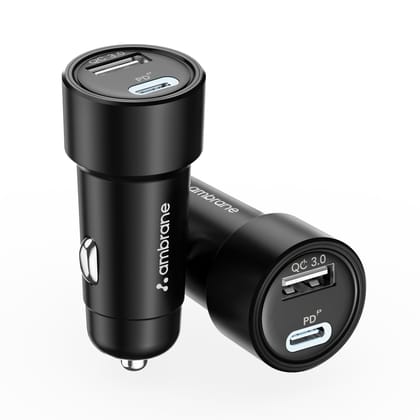 Ambrane 51W Fast Charging Car Charger, Dual Output 33W Type C PD + 18W USB Car Adapter, Quick Charge Car Plug for iPhone, Android, Tablets & More, High-Speed Compact Car Power Charger (Black, C51) Ambrane 51W Fast Charging Car Charger, Dual Output 33W Ty