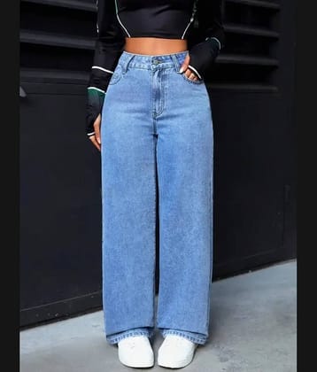 WOOMNY - Light Blue Denim Wide Leg Women's Jeans ( Pack of 1 )
