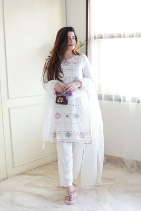 Geet White Embroidered Suit Set-L