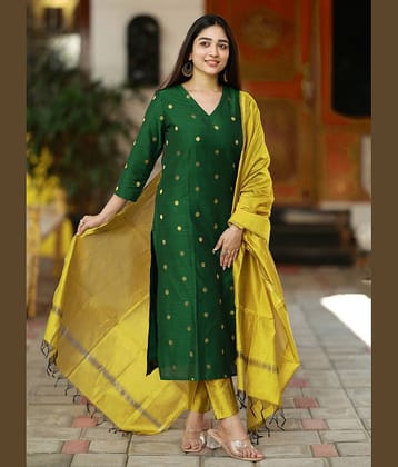 kedar fab Women Silk Blend Self Design Straight Kurti With Pants ( Green )