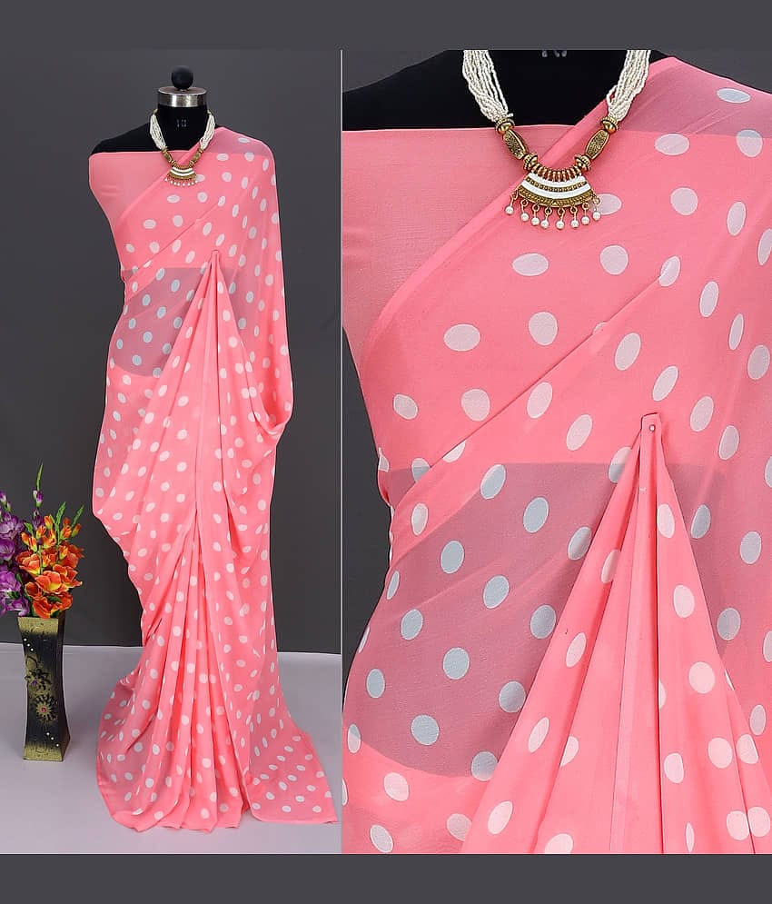 Rekha Maniyar Georgette Printed Saree With Unstitched Blouse Piece ( Pink )
