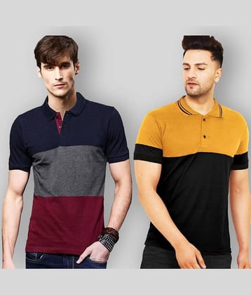 Leotude Pack of 2 Cotton Blend Regular Fit Colorblock Half Sleeves Men's Polo T Shirt ( Multi )