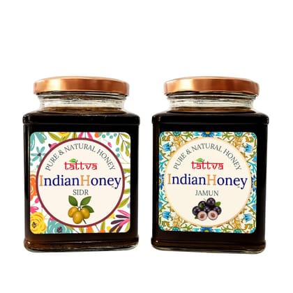 IndianHoney Sidr with Jamun Honey Combo (Pack of 2) | Pure & Natural | 1kg (500g Each) | Unprocessed & Unfiltered Natural Sweetener