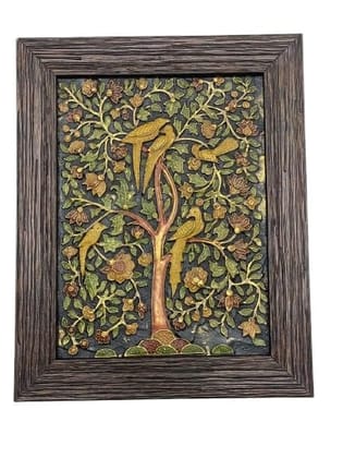 Wooden Framed Wall Art, Tree of Life Design, Hand Carved, Multicolor, Decorative Panel, Traditional Size (20 * 25cm)