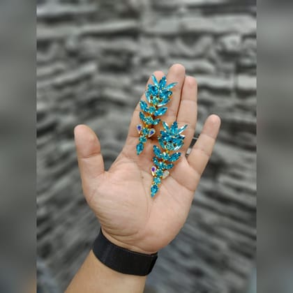 Stylish 18K Gold Aqua Cubic Zirconia Crystal Anti Tarnish Statement Danglers Earring Pair For Women-Aqua