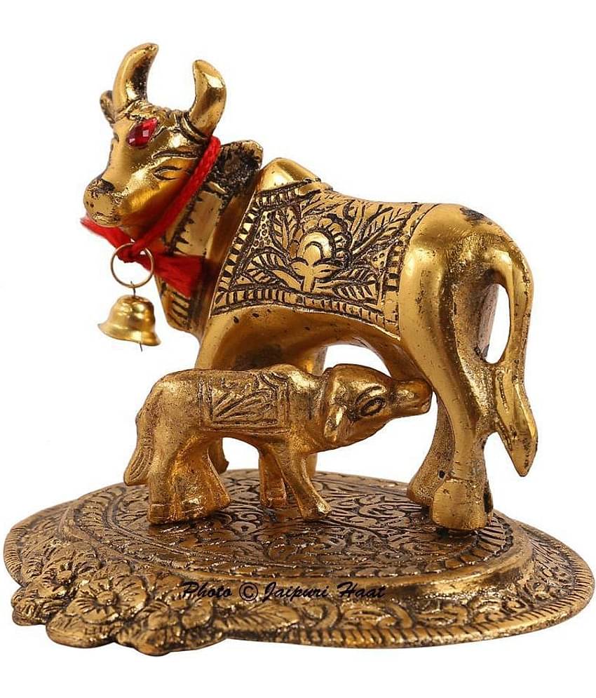 Kamdhenu Cow With Calf Idol Showpiece (Pack of 1 - 8cm)