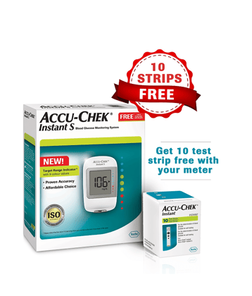 Accu-Chek Instant S Blood Glucose Glucometer Kit With Vial of 10 Strips, 10 Lancets & Lancing Device