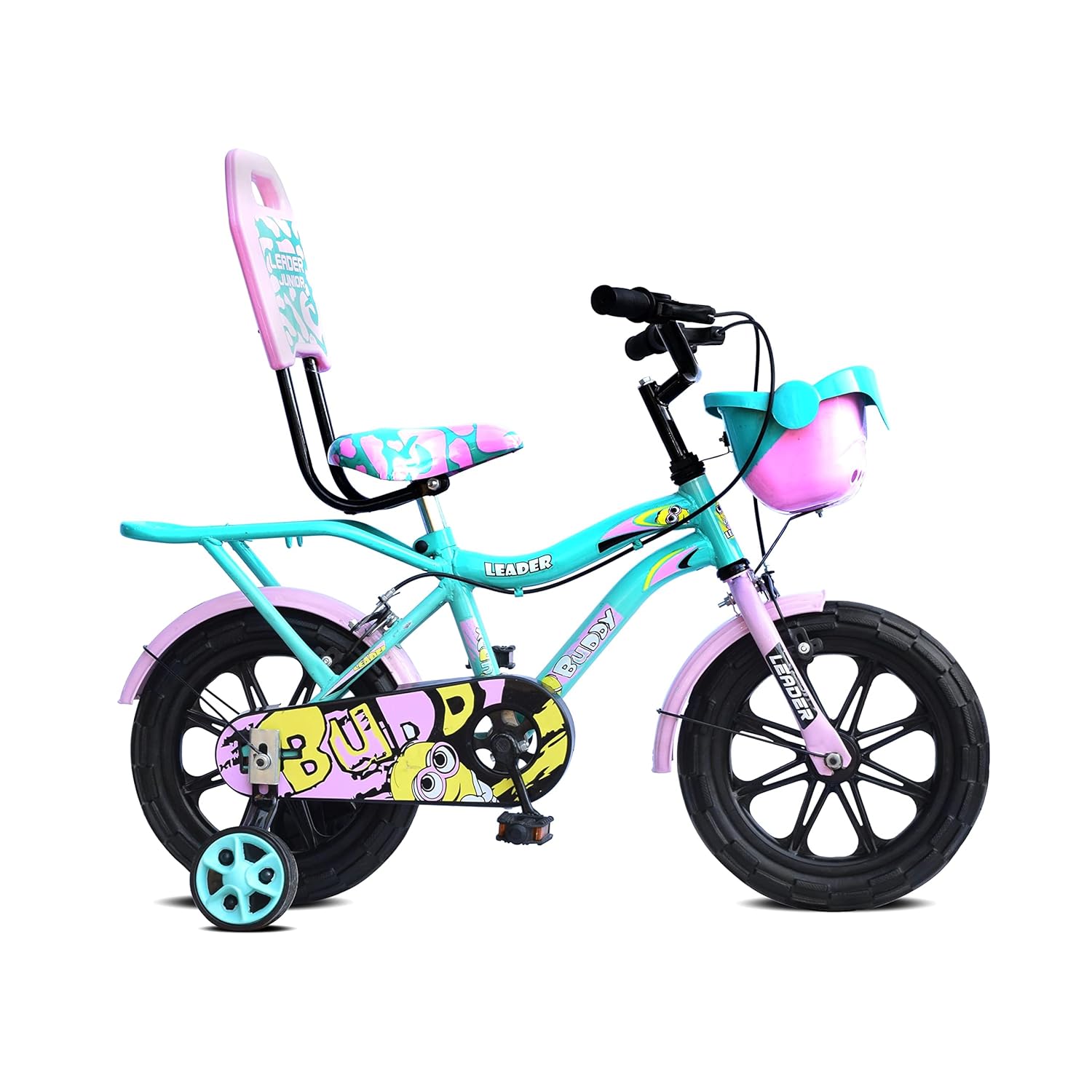 Leader Buddy 14T Kids Cycle With Training Wheels (Semi-Assembled) Age Group 2 - 5 Years 14 T Road Cycle (Single Speed, Green, Pink)