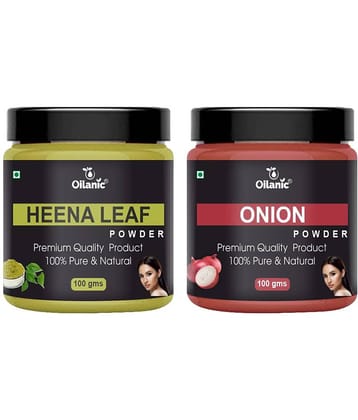 Oilanic 100% Pure Heena Leaf Powder & Onion Powder For Skincare Hair Mask 200 g Pack of 2
