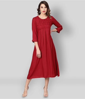 Yash Gallery Pack of 1 Rayon Embellished Flared Women's Kurti - ( Maroon )