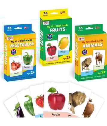 Little Berry My First Flash Cards for Kids (Combo of 3): Fruits, Vegetables and Animals | 108 Cards for Preschoolers & Toddlers 2-6 Years | Learning Guide & Activities Included