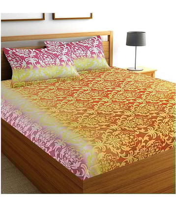Home Candy Cotton Ethnic Double Bedsheet with 2 Pillow Covers - Orange