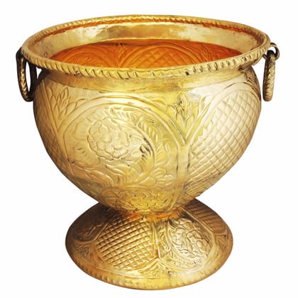 Brass Planter Pot Gamla � Handcrafted Decorative Design, Height : 13 Inch (FMAS597 C)