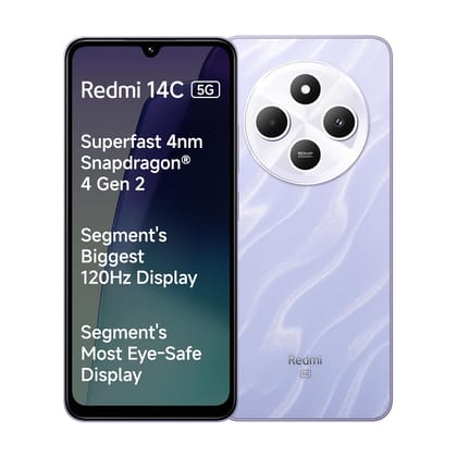 Redmi 14C 5G (Stardust Purple, 4GB RAM, 64GB Storage) | Superfast 4nm Snapdragon 4 Gen 2 | 120Hz 17.47cm (6.88) Display | 5160mAh Battery | 50MP Dual Camera | Premium Starlight Design